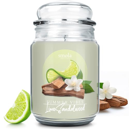 smøla Große Duftkerze im Glas I Lime Sandalwood 625ml - Kerze, Frische Limette & warmes Sandelholz I bis zu 140 Stunden Brenndauer I vegane Sojawachs-Kerze I perfekte Geschenkidee