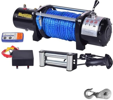 MYVVKIA Tragbarer Kleiner elektrischer Hebezug, elektrische 12-V-24-V-Fahrzeugkranwinde, Geländewagen-Selbstrettungswinde (Farbe: 12 V, 4000 lbs, Griffschalter) (12 V, 9500 lbs)
