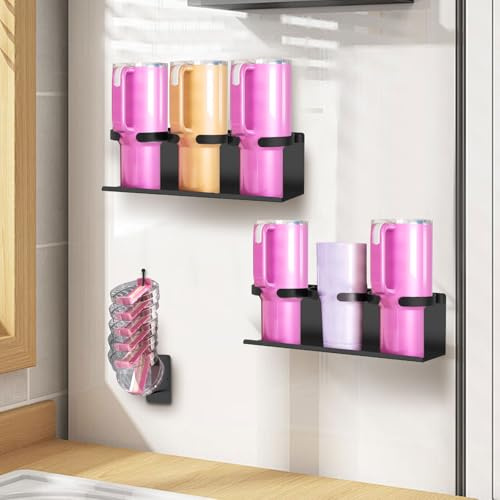Fyeme 3 Stück Magnetischer Becherhalter für Becher 32×10×10cm Wasserflaschen Organizer 6 Positionen Kohlenstoffstahl Kühlschrank Organizer zum Flaschen-Organizer für (B)