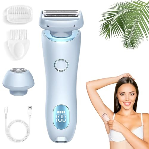 Glisse Pro Haarentferner Boulina, Boulina Rasierer Damen, IPX7 Waterproof, Cordless UBS Wet/Dry Epilator with LED Display, Wireless for Face, Bikini, Legs, Arms, Body (Blue)