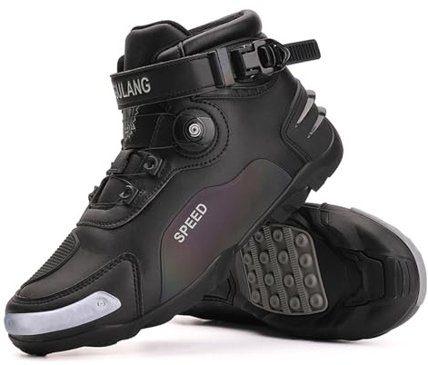 FHQGZT Motorrad Schuhe Herren Motorradschuhe Schwarz Motocross Kurze Stiefeletten Wasserdichtes Leder Belüftet, Motorradstiefel Protektoren Offroad Stiefel Rennsportstiefel