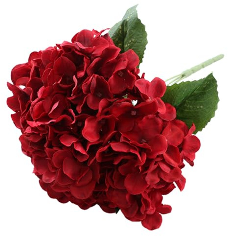 Feizikaw Faux Flowers That Look Real Flower 5 Head Silk Hydrangea Cloth Home Decoration Wedding Flower Wall Arrangement Bouquet 5 Forks Large Hydrangea (Red, One Size)