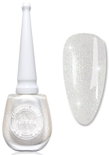 Weißer Nagellack Glitzer, 13 Ml Schnelltrocknender Nagellack Langanhaltend, Nagelack Weiß mit Shimmer Effect, Regular Nail Polish Ohne UV Lampe für Frauen DIY Nail Art (White Schimmer)