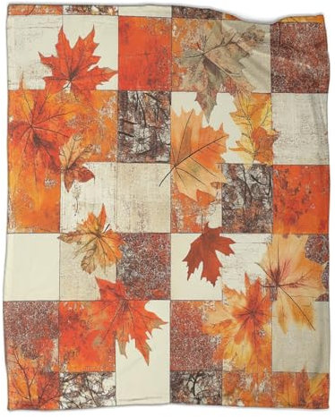 kaiyun Foglie autunnali Coperta 3D Motivo patchwork Divano Stampa Per Adolescenti E Adulti,morbida Trapunta in Peluche 40x50inch(100x130cm)