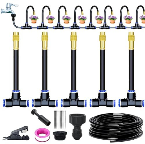 5/10/15m Quick Connect Drip Irrigation System Kit, Garden Irrigation Systems Uk, Garden Watering System, 360° Bendable Automatic Nozzle Copper Sprayer Sprinklers, for Garden Greenhouse (5m/16.4ft)