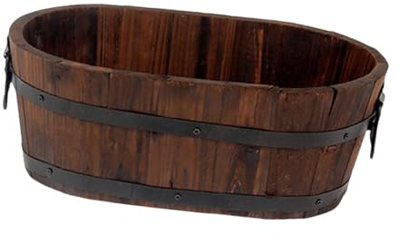 LOVIVER Jardinière en Bois avec Trou de Drainage, Pot de Fleurs en Bois, Jardinière Polyvalente pour Plantes Aquatiques et Terre, Décoration de Chambre, Seau pour Balcon, Maison, Cuisine, Ovale