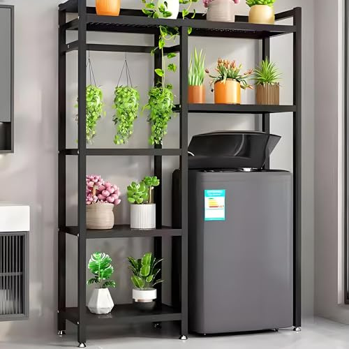 Estantería Lavadora y Secadora, Mueble Torre para Encima de Lavadora, Armario Lavadora Secadora Exterior, Soporte Secadora Sobre Lavadora, Acero Carbono, Alta Capacidad, Montaje Fácil(Black,120cm/47.2