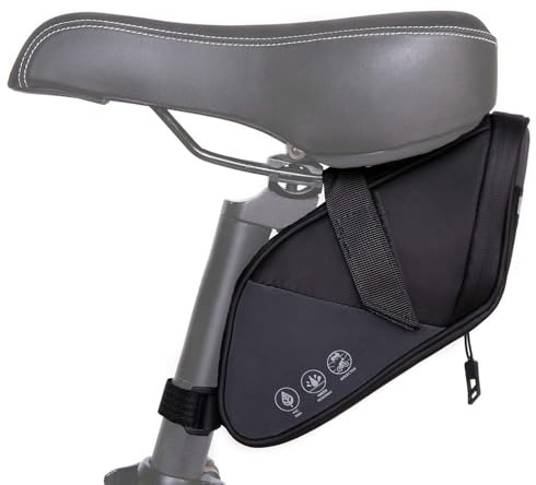 Bolsa impermeable para sillín de bicicleta con tiras reflectantes – Bolsa para sillín duradera para bicicletas de montaña, carretera y playa | Espacio de almacenamiento ajustable de 1L-1,5L |