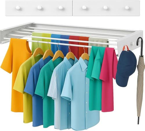 Yaqor Wäscheständer Wandmontage Oder Wäscheständer Wand. Ausziehbar Und Platzsparend. Wäschetrockner Klein Für Wand. Clothes Drying Rack Zeitlos Praktisch - (120 cm)