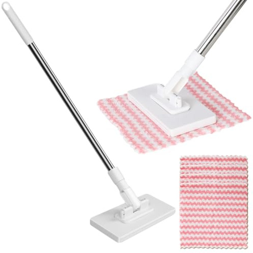 Neu Wischmopp Set mit Druck-Klemm-System, Bodenwischer Bodenreinigung mit 1 Mop und 4 Mikrofasertücher, Multifunktional Feuchte Bodentücher für Schlafzimmer, Küche, Wohnzimmer Reinigung