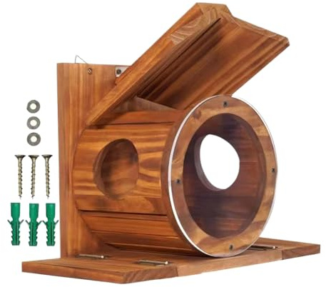 Mangiatoia per Scoiattoli da Esterno in Legno - Alimentatore per Scoiattoli con Fori di Ventilazione | Box Conservazione Nocciole Mais Cibo per Animali da Cortile Siepe Albero