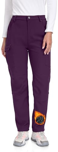 GymBrave Pantaloni Softshell Invernali Donna Impermeabili Imbottiti con Tasche a Zip per Trekking e Sci, Calda Pantalone da Esterno Viola M