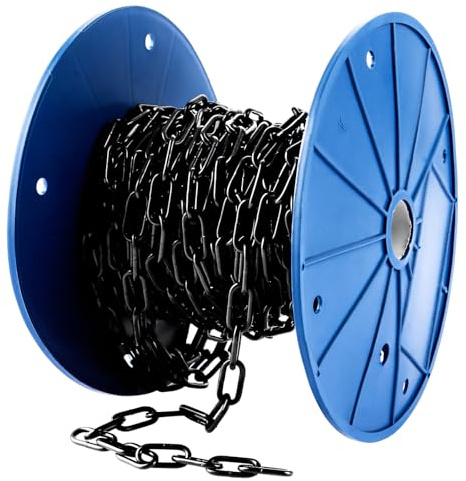VIDETOL Cadena de metal de 15 m de 3 mm, cadena de acero redonda, cadena de acero fuerte, cadena de eslabones de acero al carbono negro para cadena de lámpara, cadena para perros y cadenas de barrera