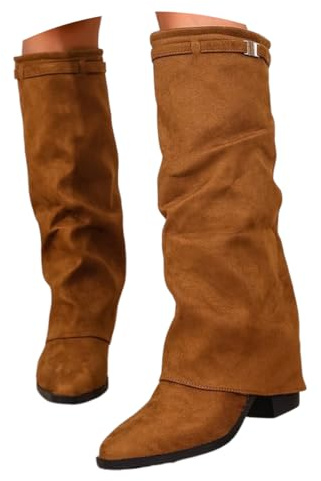 ticticlily Fold Over Stivali Donna Invernali Cowboy Stivaletti con Tacco