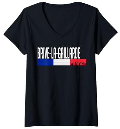 Femme Brive-la-Gaillarde - Drapeau France - Fierté de la Ville française T-Shirt avec Col en V