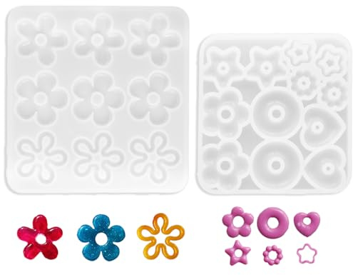 QEAS Moule en Résine Epoxy, 2 Pièces Moules en Silicone avec Pendentif | Réutilisable Moule Resine Epoxy Bijoux en Forme de Fleur, pour Création de Boucles d'oreilles, Pendentifs Colliers Moule