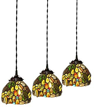 Pendant Light Kitchen Island, 3 Bowl Down Lighting Pendant Dragonfly Stained Glass Hanging Light(Yellow)