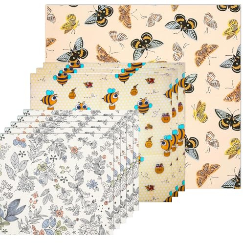 Beeswax Food Wrap, 9 Pcs Food Storage Bag Beeswax Wraps Set, Zero Waste Plastic Free Food Storage Bowl Covers for Fridge, Reusable Organic Bees Wax Wrappers for Cheese Bread Sandwich