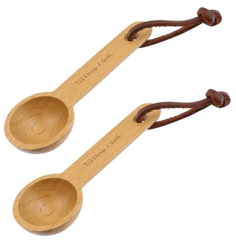 Mewutal 7.5ml Wood Measuring Spoon Scoop, 1/2 Tbsp, 2pcs | Wooden Tablespoon, Measuring Scoop, Retro Coffee Spoons, for Dry Ingredients, Ground Tea, Spice