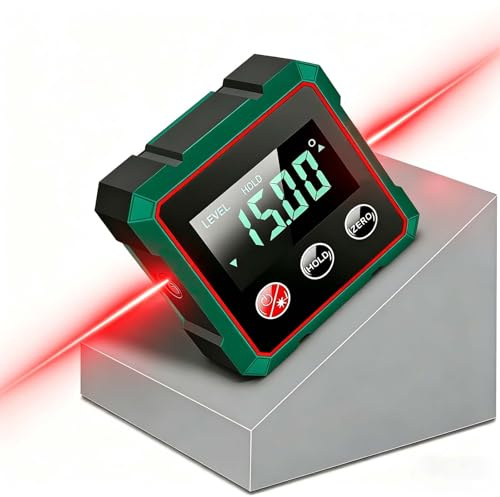 4-Seitiger Magnetischer Digitaler Winkelmesser mit Laser, Hohe Genauigkeit, 360° Messung, IP54 Schutz, Digitale Wasserwaage für Holzbearbeitung, Bau & DIY, Renovierung des Hauses