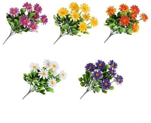Bouquet di fiori artificiali in plastica con margherita e spinaci crisantemo per interni ed esterni, decorazione per feste di nozze, centrotavola (10 pezzi)