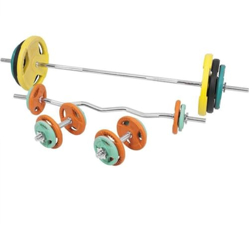 GORILLA SPORTS® Hantelset 108 kg mit Langhantel, SZ-Stange und Kurzhanteln | 18 gummierte Gusseisen-Hantelscheiben mit Eingriffen, 8 Federschlüsse oder Sternverschlüsse, bodenschonend und rutschfest