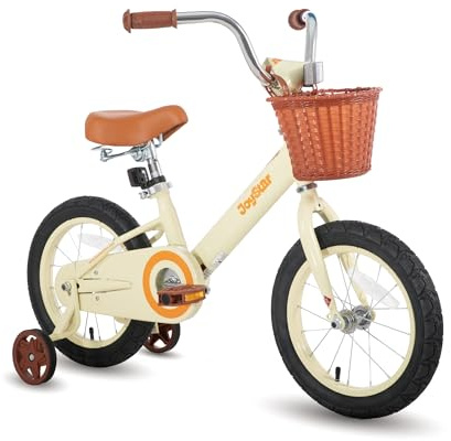 JOYSTAR 14 Inch Kids Bikes with Training Wheels & Basket, Vintage Girls Bike for Toddler of 3-5 Years Old Girls & Boys, Kids Bicycle, Beige