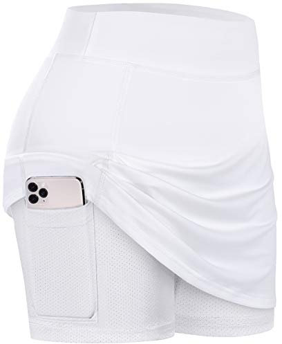 BLEVONH Sommer-Tennisrock für Damen mit Shorts darunter, Pickleball, athletisch, Workout und Golf-Skorts mit Taschen, Weiss/opulenter Garten, Groß