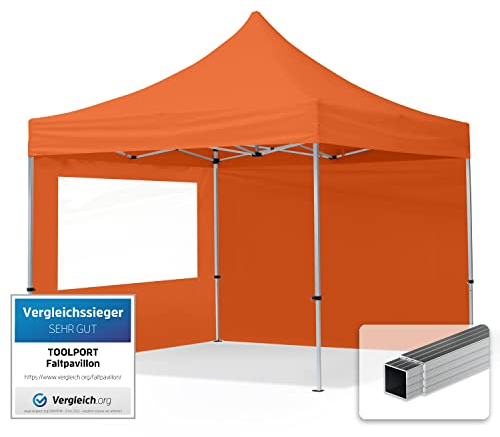 TOOLPORT Gazebo Pieghevole Giardino 3x3m - 2 Laterali Alluminio Telo Idrorepellente Padiglione Mercati Sagre Arancione