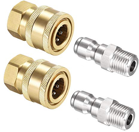 sourcing map Garden Hose Brass Quick Connect Set Fittings G1/4 Male & Female Thread Water Hose Connectors Pressure Washer Adapter, 2 Sets