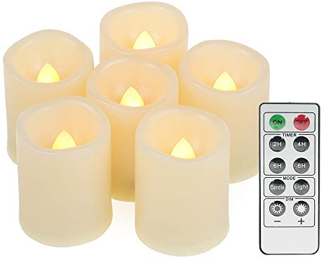Led Flickering Flameless Votive Tea Lights Candles with Remote Control Battery Operated Set of 6 / Electric Outdoor Tealights Timer Candle for Christmas,Xmas Decorations (Batteries Included) 200Hours