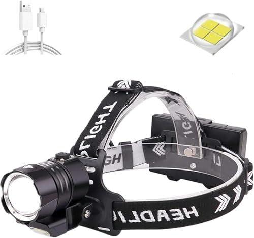 WindFire Ultra Bright LED Head Torch Rechargeable,XHP90 500000 Lumen Headlamp with Power Bank Function Head Torch, Waterproof Zoomable 4 Modes Tactical Headlamps for Hunting, Fishing,Camping (a)