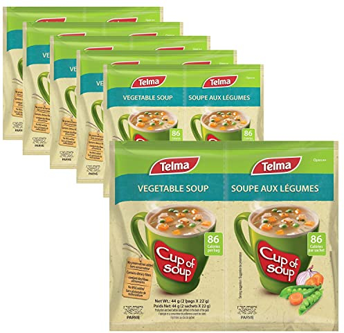 Telma Vegetable Soup – 6 Pack (12 Sachets x 22 grams) – Instant Cup of Soup – 86 Calories – No Preservatives – Kosher Parve – Quick & Easy Meal or Snack – Hearty & Flavourful Veg Soup