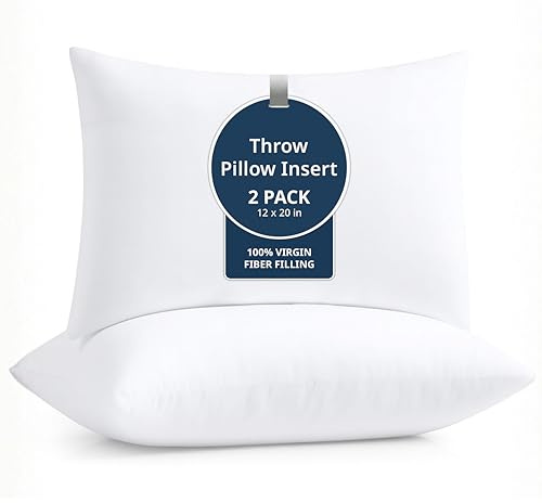 LANE LINEN 12x20 Pillow Insert - Pack of 2 White Decorative Pillows for Sofa Bed, Fluffy Pillow Inserts for Cushion Covers, Bed, Couch Pillows for Living Room
