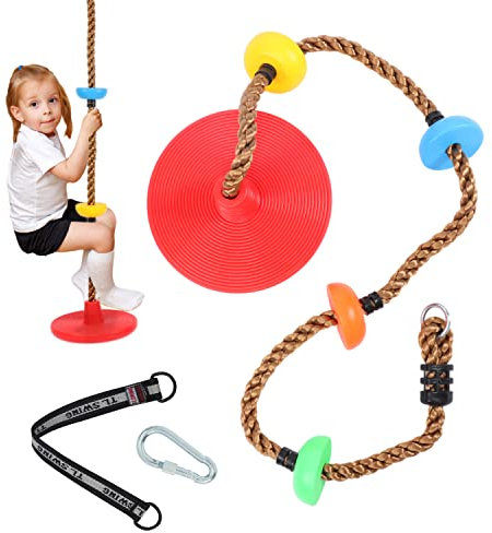 SILVER VALLEY Premium Kids Swing Climbing Rope With 4 Plastic Knots and Disc Swing Seat Ideal for Tree Houses and Climbing Frames