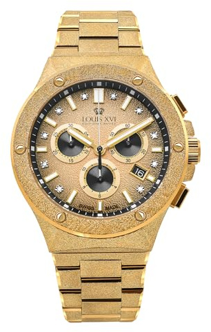 LOUIS XVI Le Monarque Frosted 1213 - Ø 42 mm - Herren Uhr - Wasserdicht - Uhr mit Saphirglas - Armband Gold - Zifferblatt Gold - CH Quarzwerk