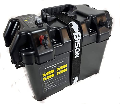 Bison V2 Deluxe Battery Box Carrier with 5 X USB Chargers Plus 12v Outputs, Breakers and LED Meter