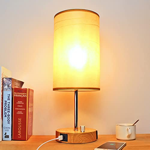 Wondlumi Table Lamp Fully Dimmable Bedside Lamps with USB Charging Ports | Small Nightstand Desk Light with Round Lampshade for Bedroom,8W LED Bulb Included