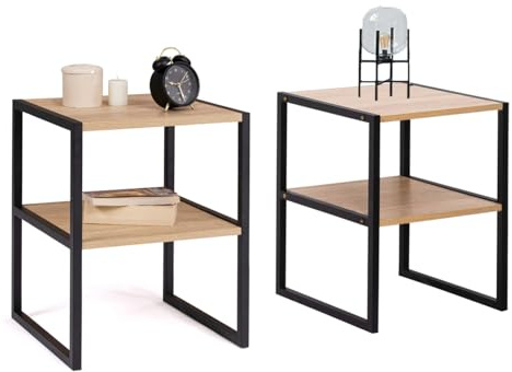 IDMarket - Set von 2 Nachttischen Detroit Beistelltische Holz und Metall schwarz Industriedesign | Industriedesign, schwarzes Metall und Holz