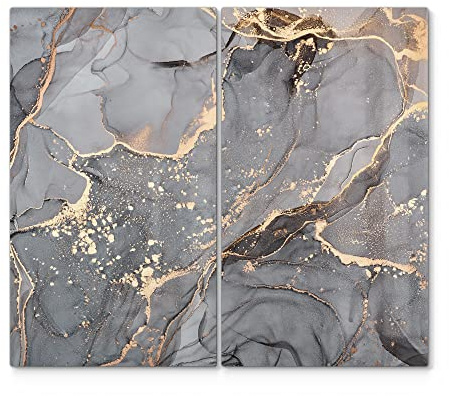DEQORI Piastre di copertura per fornelli in vetro, 60 x 52 cm, motivo elegante motivo marmo | Piastre di copertura in ceramica in cucina | coperture universali | Piastre in vetro e taglieri per