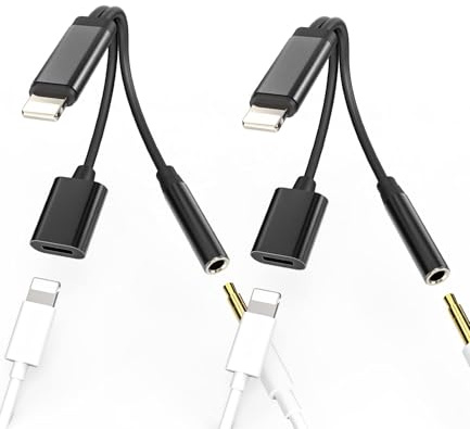 Adaptateur AUX pour iPhone pour Prise Casque Dongle (Lot de 2) Lightning vers 3,5 mm Écouteurs Splitter Câble Chargeur Audio Convertisseur Câble pour Apple MFI Certifié 11 12 13 14 Pro Max 7 8 Plus