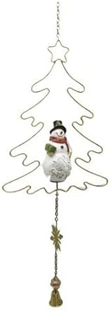 Trend Line Weihnachtsanhänger Tanne mit Schneemann Metall 10 x 83 cm Gold Hängedekoration