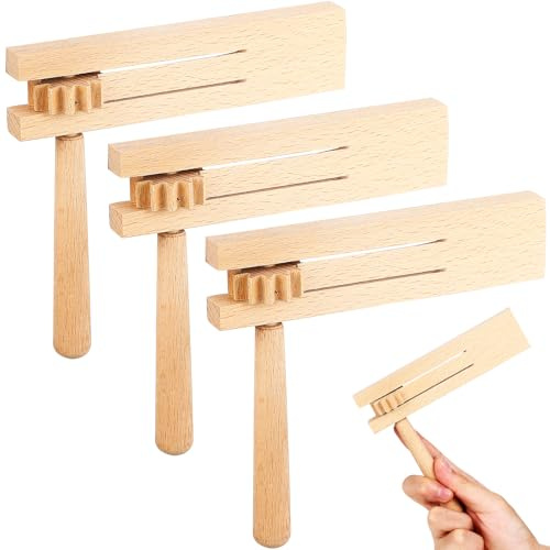 Gadpiparty Carraca de madera con sonajero, 3 piezas de madera para niños, trinquete giratorio de madera, para eventos deportivos, juegos, fiestas y eventos