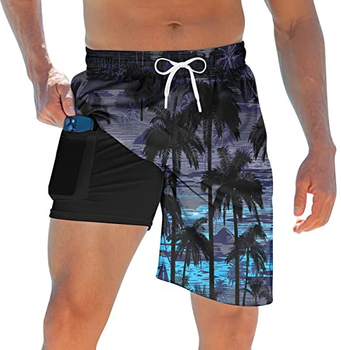 TUONROAD Men's Hawaii Swim Trunks with Compression Liner for Men Summer Beach Chubbies Swimming Shorts Gays Matching Lightweight Stretch Boxer Brief Lined Adults Cool Surfing Bathing Suits XL