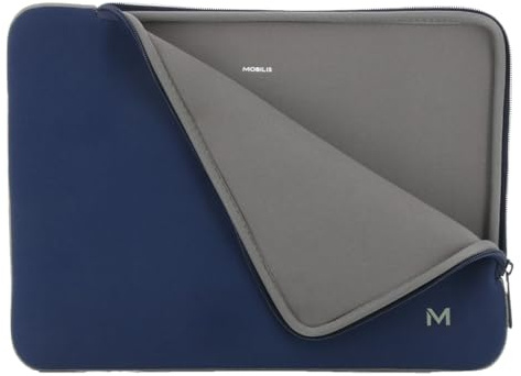 MOBILIS Housse en Néoprène pour Ordinateur Portable 12,5-14'', Pochette Protection PC/Notebook/Ultrabook jusqu'à 14'', Etui Compatible avec MacBook Air/Pro 13.3'', Bleu Marine/Gris