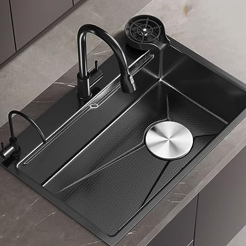 Lavello da Cucina Lavabo per lavastoviglie sottopiano a Fessura Singola in Acciaio Inossidabile Nano-Antibatterico Addensato a Mano (680x450 mm)