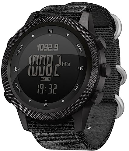 Fesjoy Montre numérique multifonctionnelle Hommes Sports de plein air Course Natation Montres de sport en plein air Altimètre Baromètre Boussole Étanche, noir