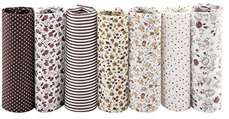 7 Stück Baumwollstoff Meterware Stoffpaket, 25 x 25 cm Stoffe zum Nähen Patchwork Stoffe Paket zum Quilten DIY Basteln Handwerken(Coffee Point)