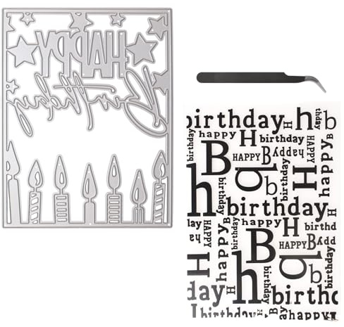 URROMA Happy Birthday Hintergrund Kunststoff Prägeschablonen Metall Stanzformen für Kartenherstellung Floral DIY Kunststoff Scrapbooking Fotoalbum Karte Papier DIY Handwerk