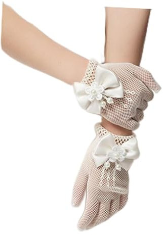 AOKWAWALIY Blumenmädchen Spitzenhandschuhe Kurz Weiß Elegant Netzmaterial Fingerlos Für Hochzeit Kostümparty Kinderhandschuhe Für Mädchen Modisches Accessoire